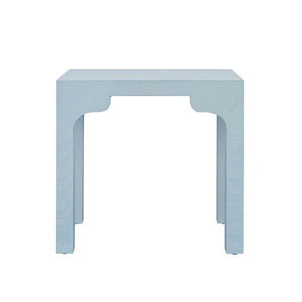 HANNAH Parsons Style Occasional Table With Decorative Apron In Textured Light Blue Linen