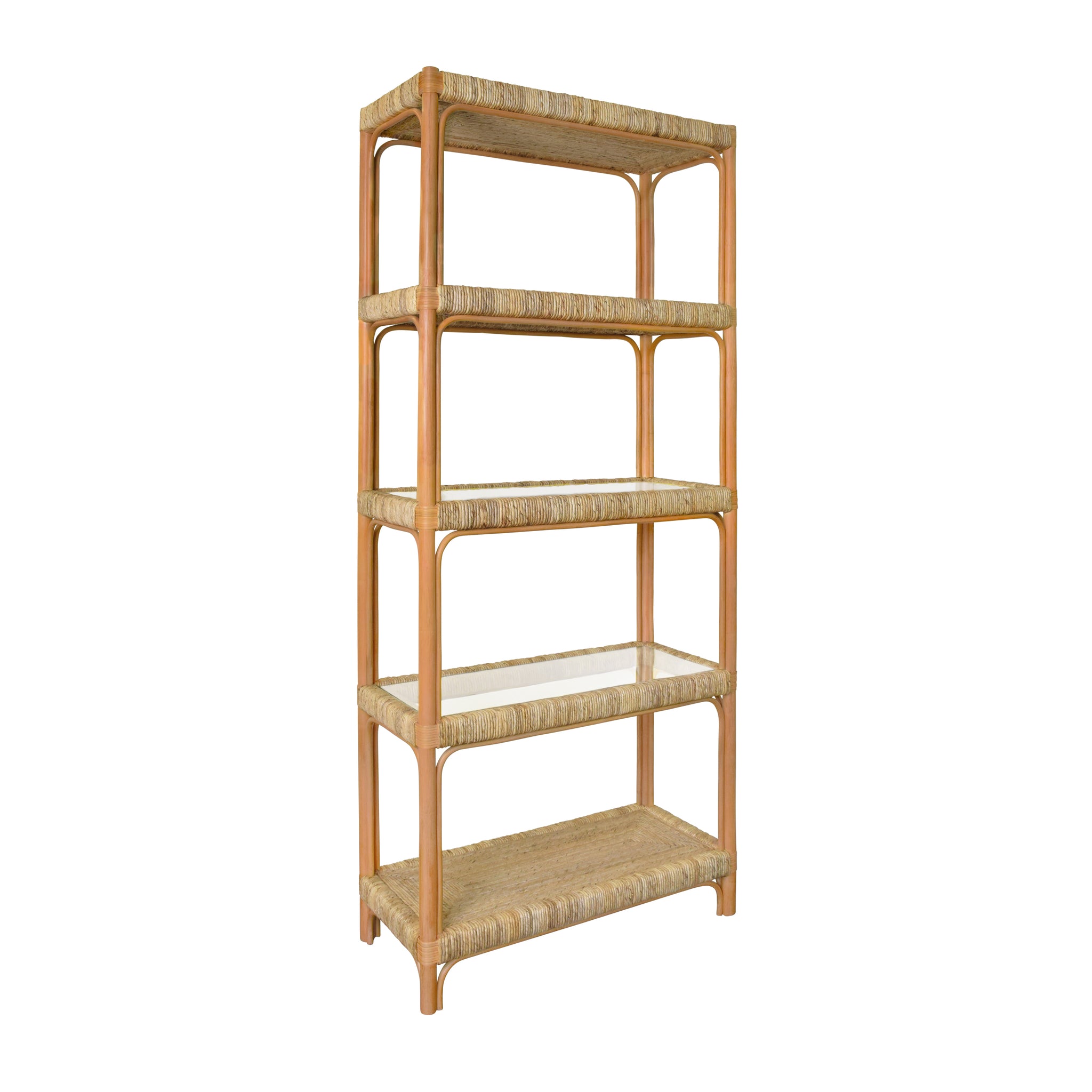 Hawthorn Rattan Etagere with Clear Glass Shelves