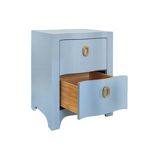 Helena Side Table with Two Drawers in Light Blue Textured Linen