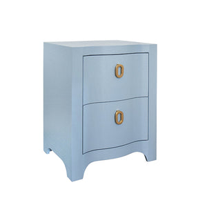 Helena Side Table with Two Drawers in Light Blue Textured Linen