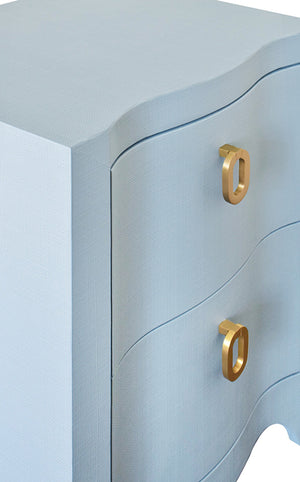 Helena Side Table with Two Drawers in Light Blue Textured Linen