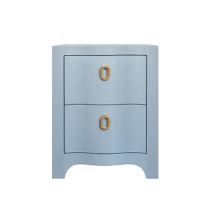Helena Side Table with Two Drawers in Light Blue Textured Linen