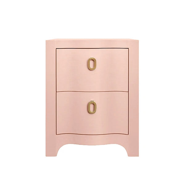 HELENA Curved Front Side Table With Two Drawers In Pink Textured Linen