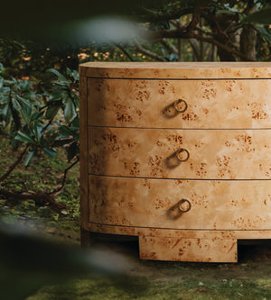 Henry Demilune Chest with Three Drawers in Burl Wood