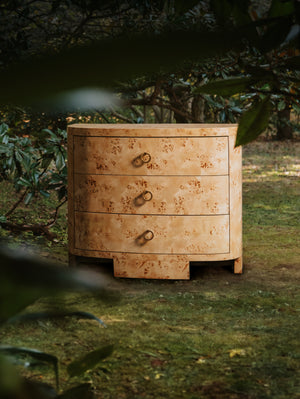 Henry Demilune Chest with Three Drawers in Burl Wood