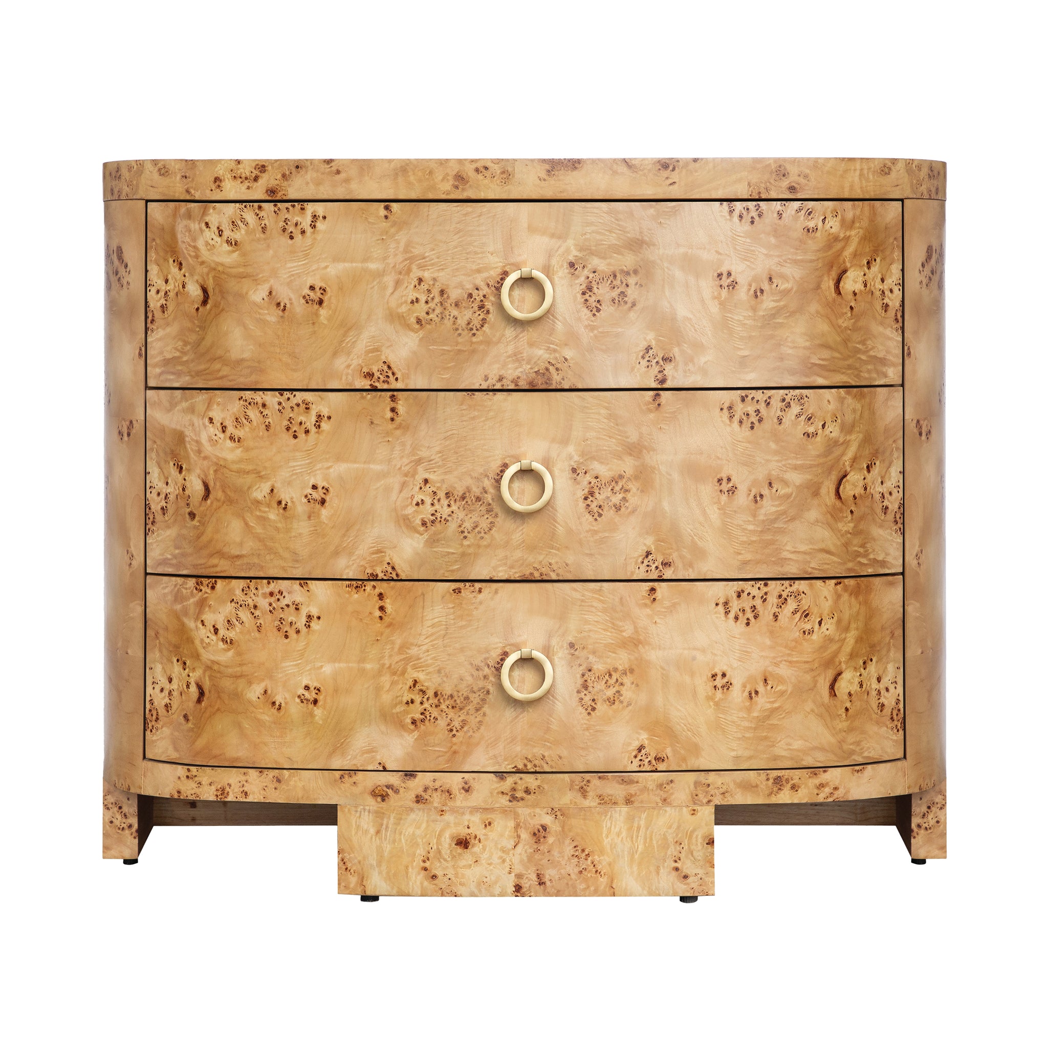 Henry Demilune Chest with Three Drawers in Burl Wood - Scenario Home