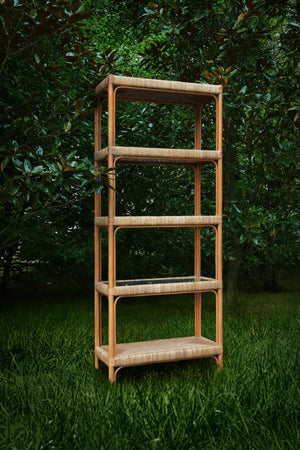 Rattan Etagere with Seagrass Wrapped and Clear Glass Shelves