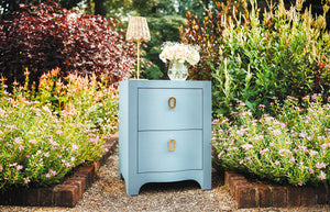 Helena Side Table with Two Drawers in Light Blue Textured Linen