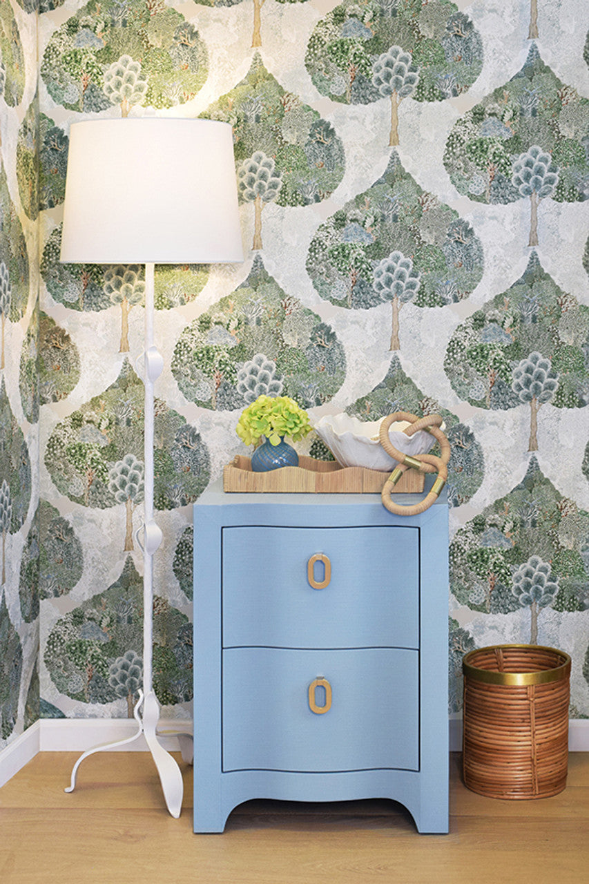 Helena Side Table with Two Drawers in Light Blue Textured Linen