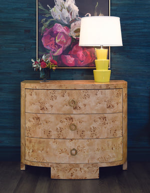 Henry Demilune Chest with Three Drawers in Burl Wood