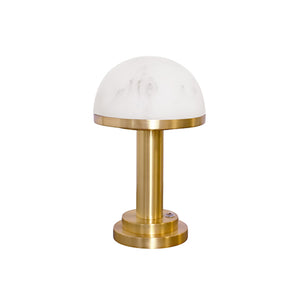 Ike Mini Table Lamp in Brass with Faux Alabaster Dome Shade