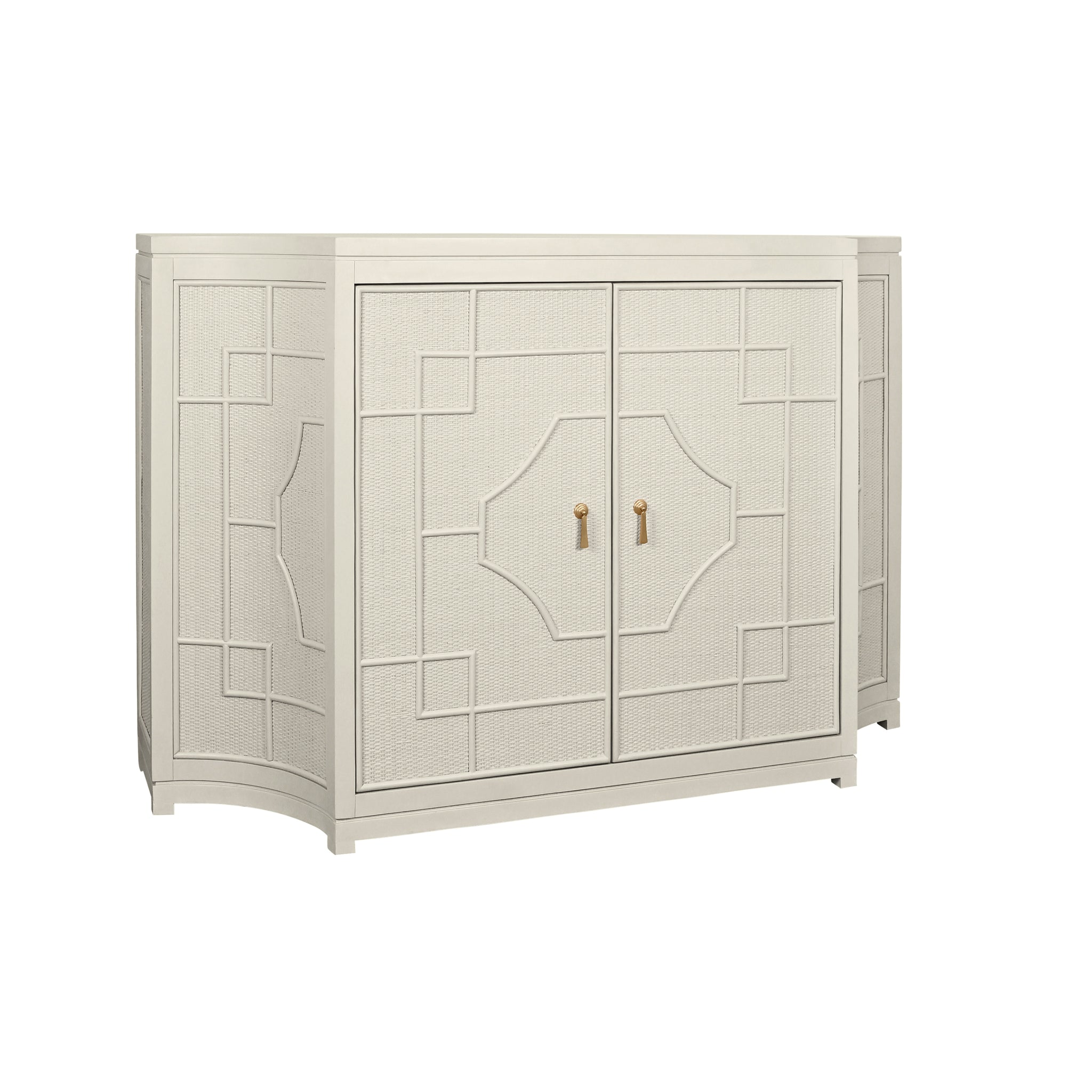 Isabel Two Door Decorative Rattan Overlay Cabinet With Curved Ends And Painted Matte White Case