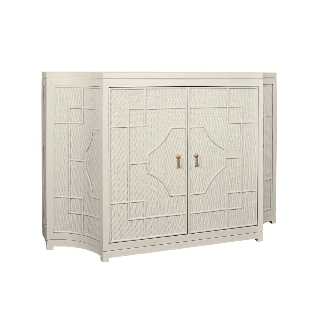 Isabel Two Door Decorative Rattan Overlay Cabinet With Curved Ends And Painted Matte White Case