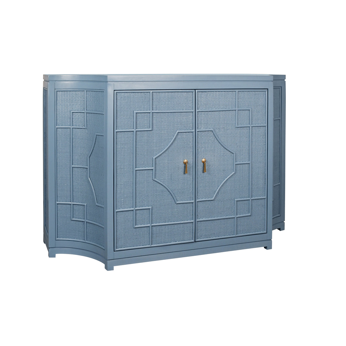Isabel Two Door Decorative Rattan Overlay Cabinet With Curved Ends And Painted Matte White Case
