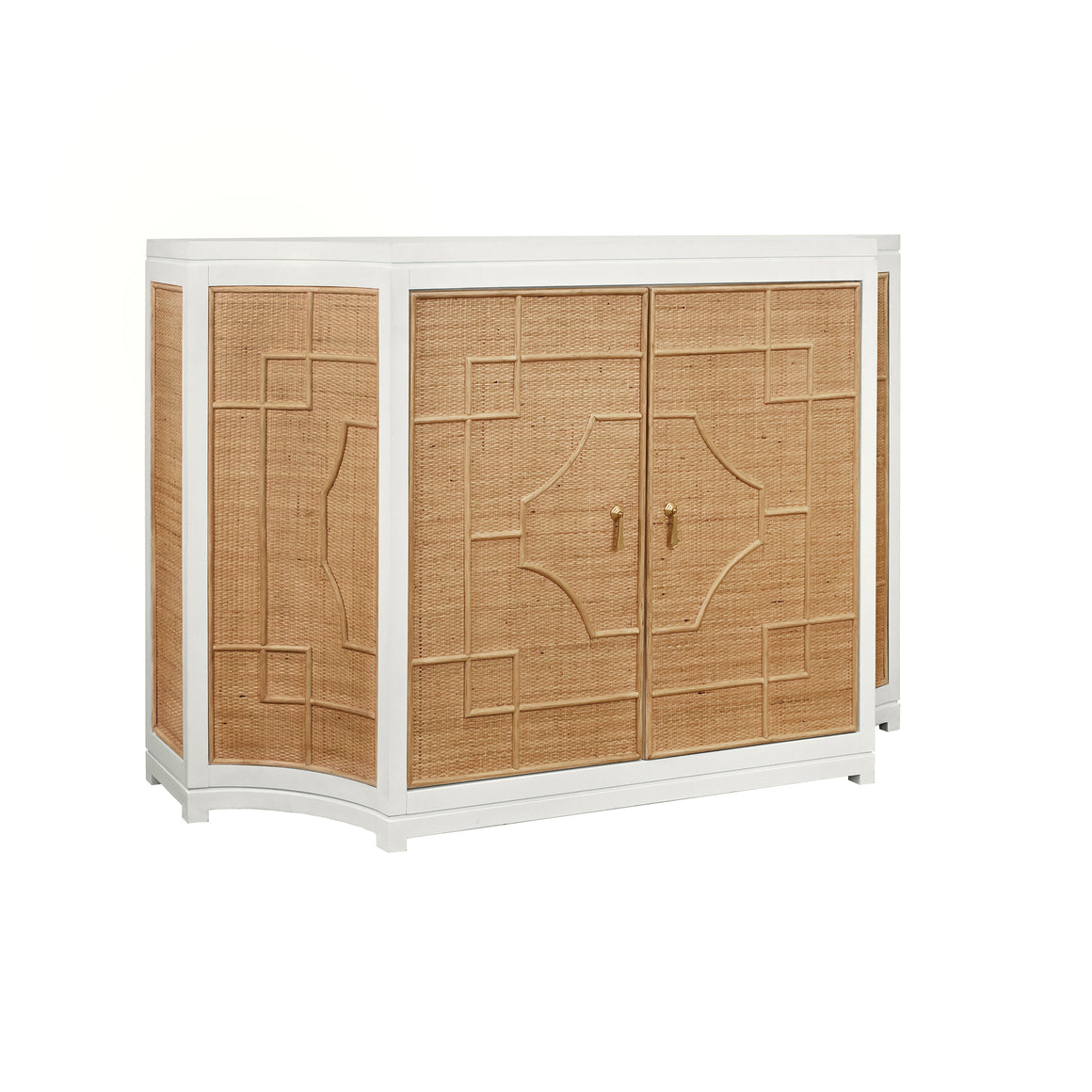 Isabel Two Door Decorative Rattan Overlay Cabinet With Curved Ends And Painted Matte White Case
