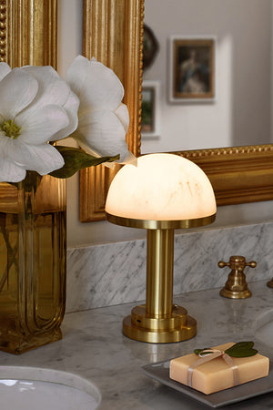 Ike Mini Table Lamp in Brass with Faux Alabaster Dome Shade
