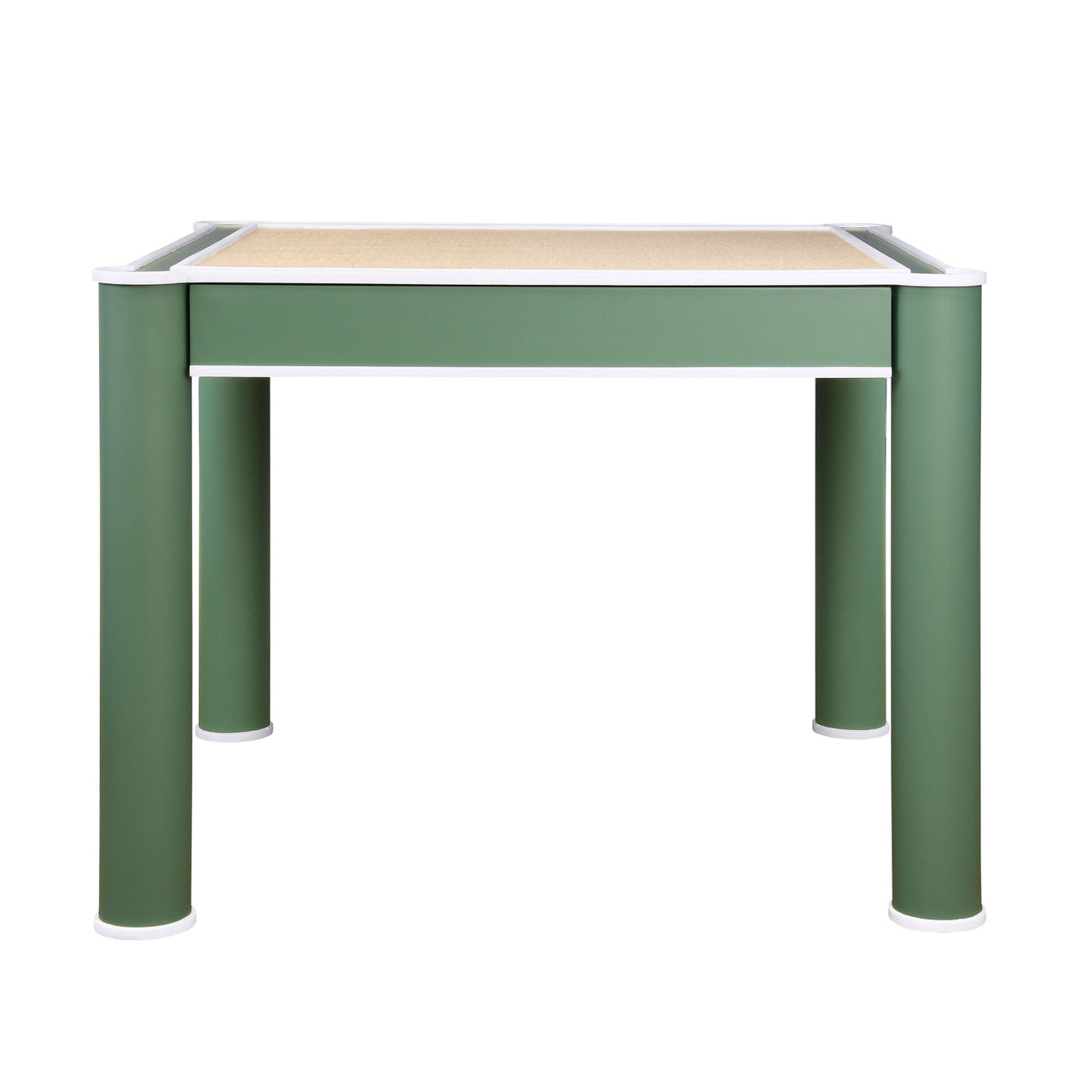 Jackie Square Two Drawer Round Leg Game Table In Matte Green Lacquer With Matte White Lacquer Edging