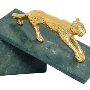 Jag Green Marble Box with Brass Jaguar Handle