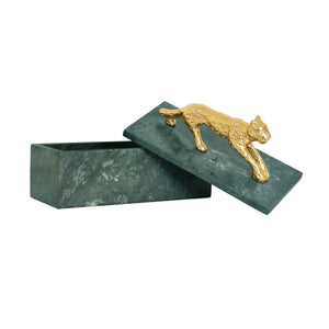 Jag Green Marble Box with Brass Jaguar Handle