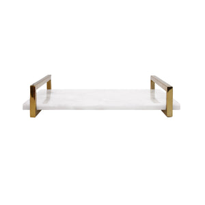 Jarvis White Quartz Tray with Brass Handles