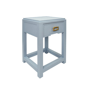Jean Side Table in Light Blue Grasscloth Drawer