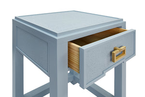 Jean Side Table in Light Blue Grasscloth Drawer