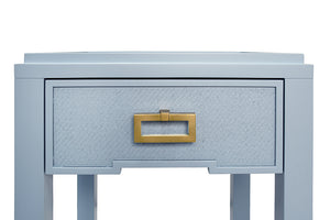 Jean Side Table in Light Blue Grasscloth Drawer
