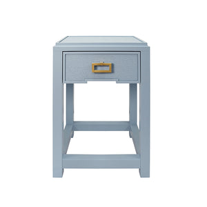 Jean Side Table in Light Blue Grasscloth Drawer