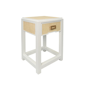 Jean Side Table in Natura Grasscloth Drawer