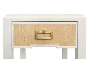Jean Side Table in Natura Grasscloth Drawer