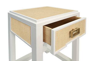 Jean Side Table in Natura Grasscloth Drawer