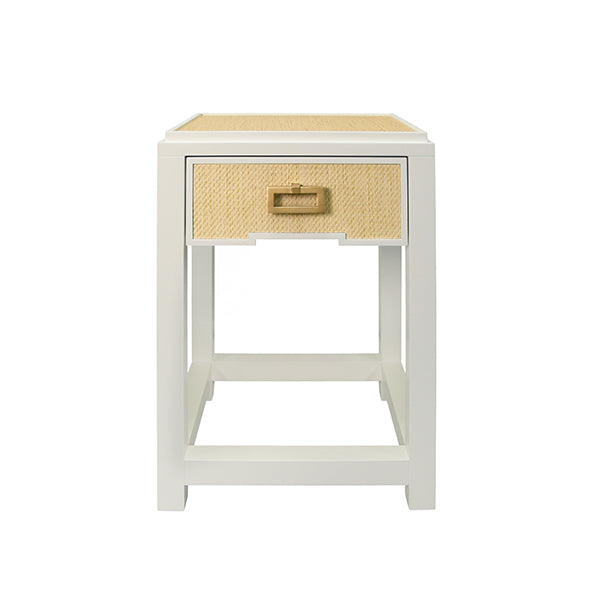 Jean Side Table in Natura Grasscloth Drawer