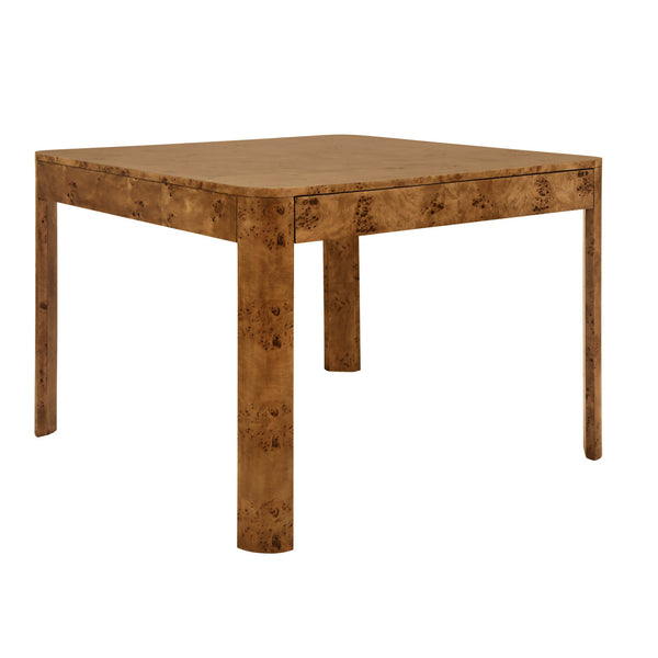 Jett Square Two Drawer Curved Corner Game Table In Dark Burl Wood ...