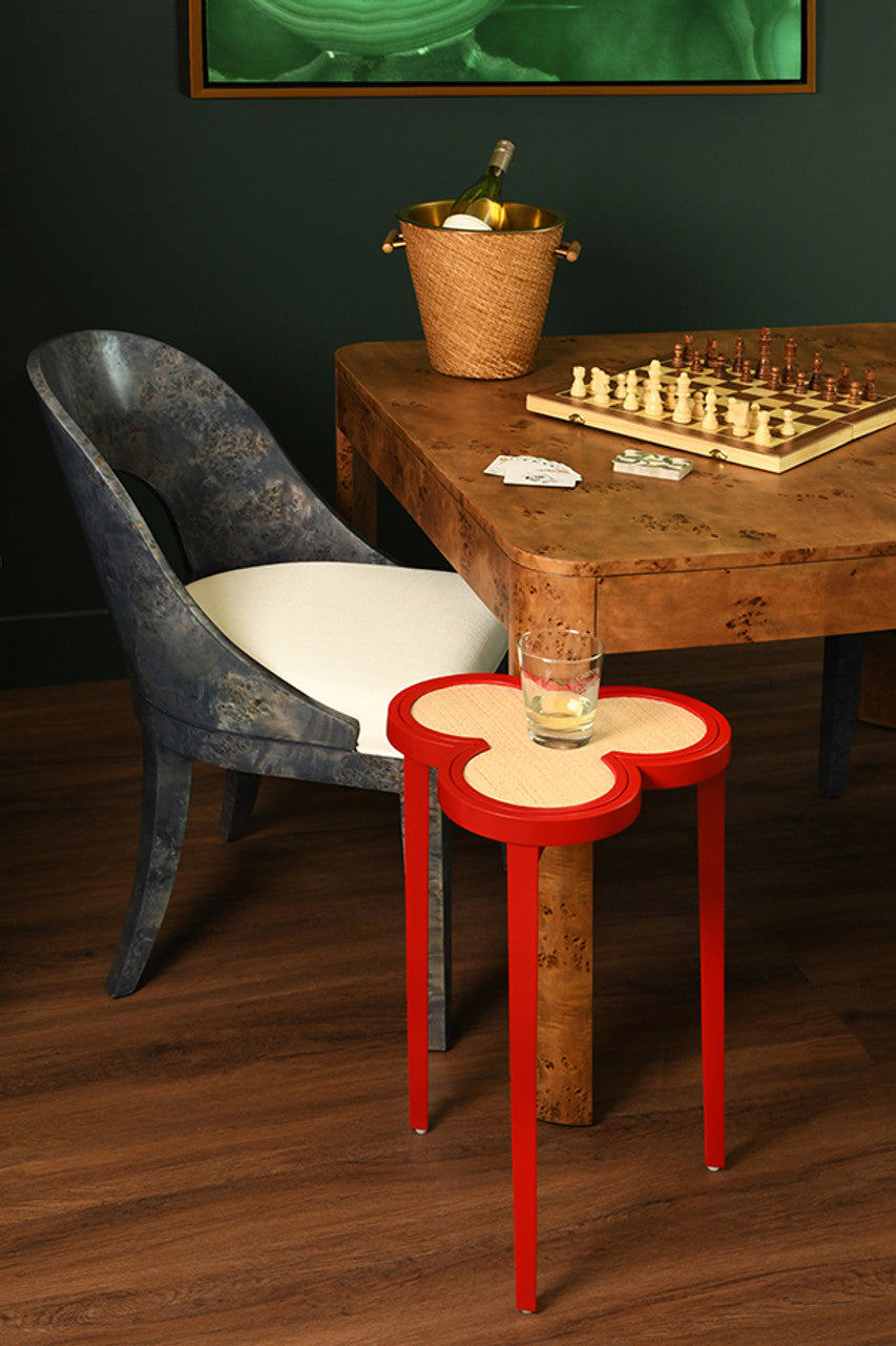 Dylan Clover Cigar Table With Reversible Lacquer And Natural Grasscloth Top In Matte Red Lacquer