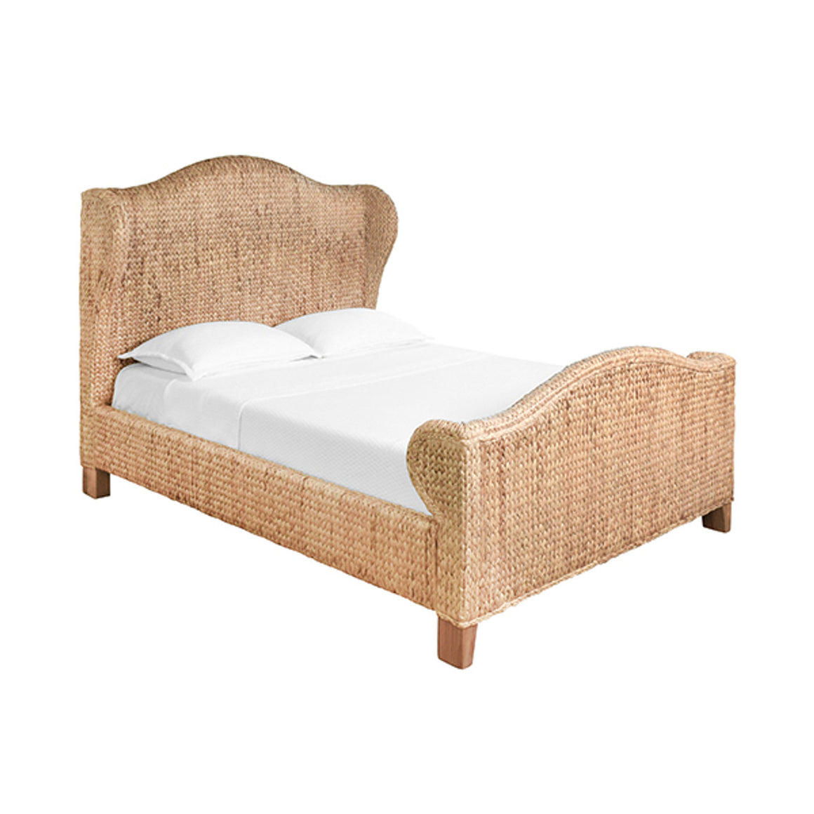 Jovi Headboard and Footboard with Side Rails in Natural Water Hycinth, Queen Size