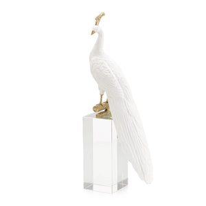 White Peacock Sculpture on Crystal Base I