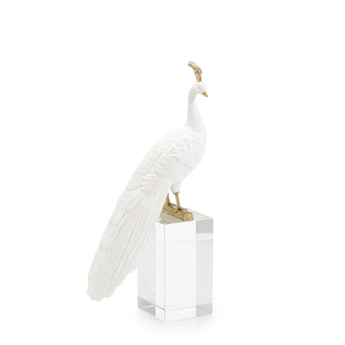 White Peacock Sculpture on Crystal Base II