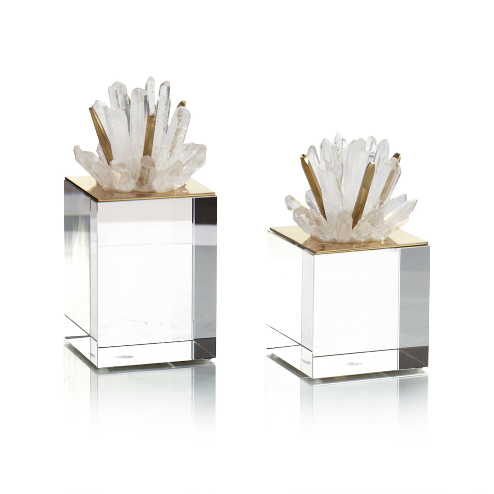 Brass and Selenite Cluster on Crystal, Set of 2