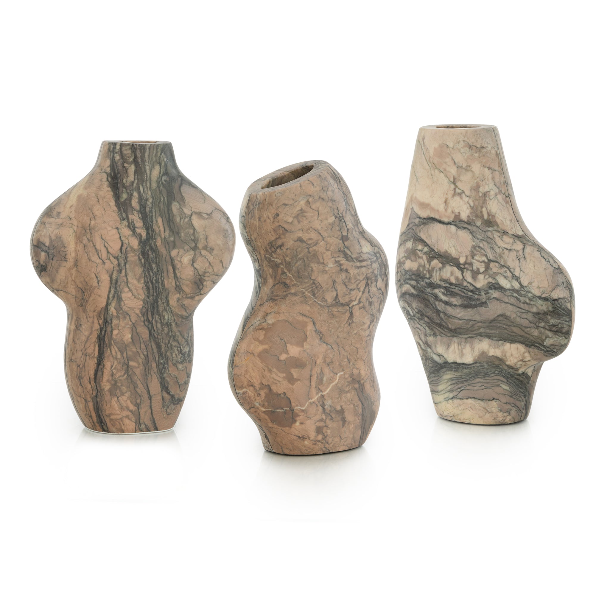 Flowing Marble Vases, Set of 3