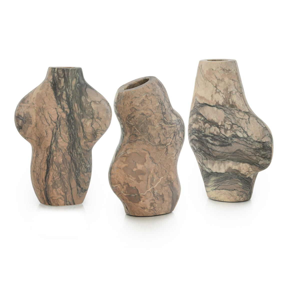 Flowing Marble Vases, Set of 3