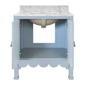 Kealy Scallop Detail in Matte Light Blue with Marble Top
