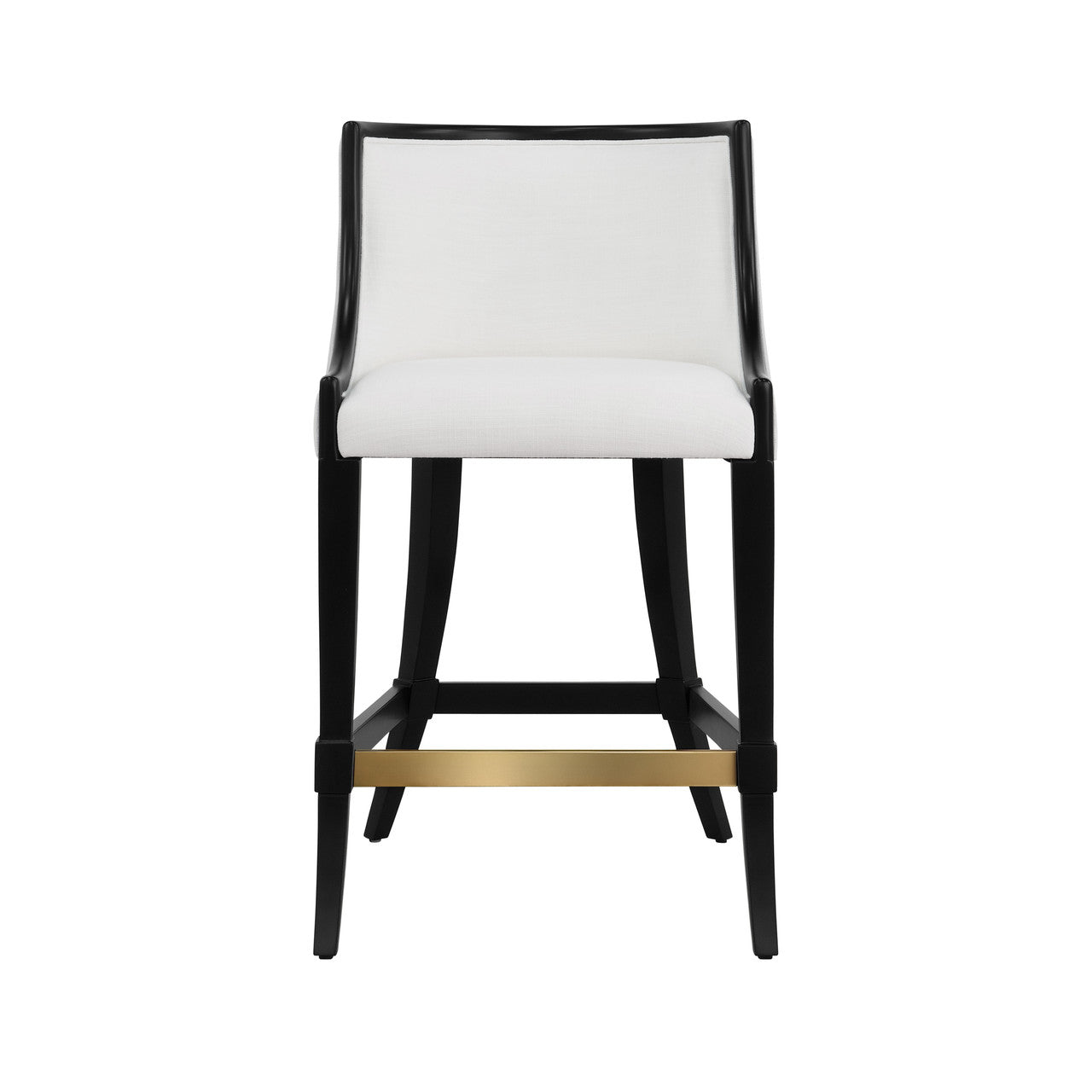 Keaton Klismos Leg Counter Stool With Performance White Linen Upholstery In Matte Black Lacquer