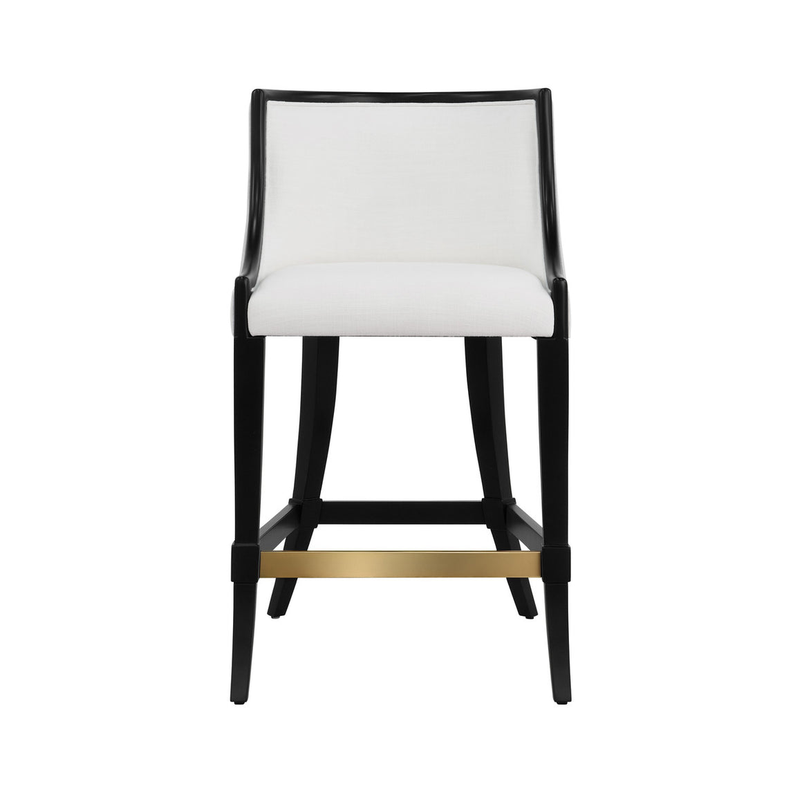 Keaton Klismos Leg Counter Stool With Performance White Linen Upholstery In Matte Black Lacquer