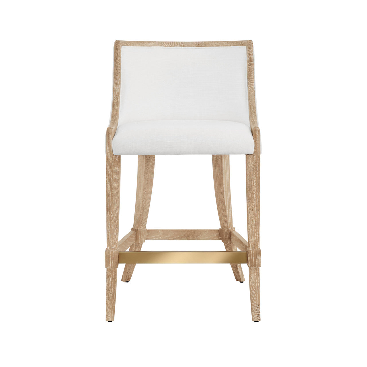 Keaton Klismos Leg Counter Stool With Performance White Linen Upholstery In Cerused Oak Lacquer