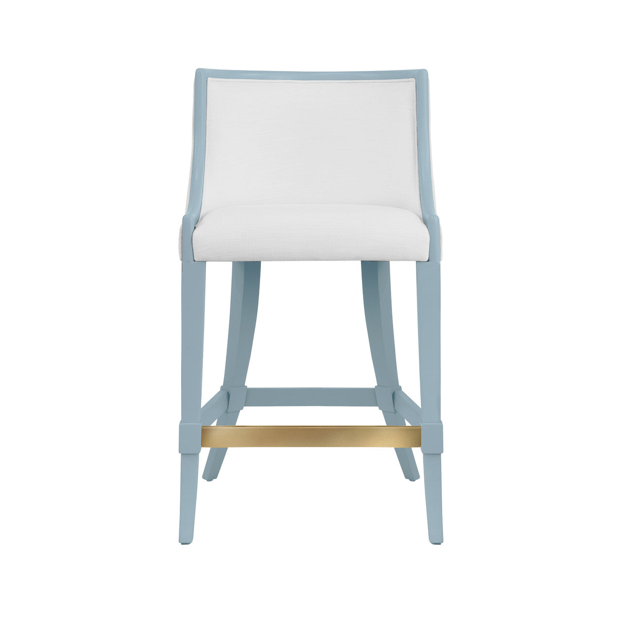 Keaton Klismos Leg Counter Stool With Performance White Linen Upholstery In Matte Light Blue Lacquer