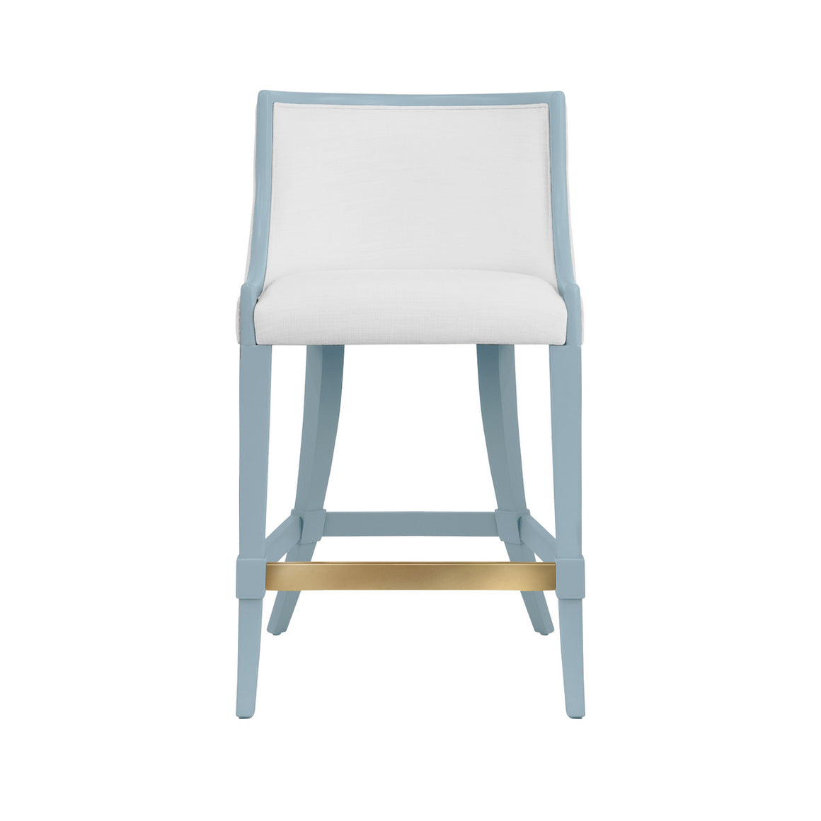 Keaton Klismos Leg Counter Stool With Performance White Linen Upholstery In Matte Light Blue Lacquer