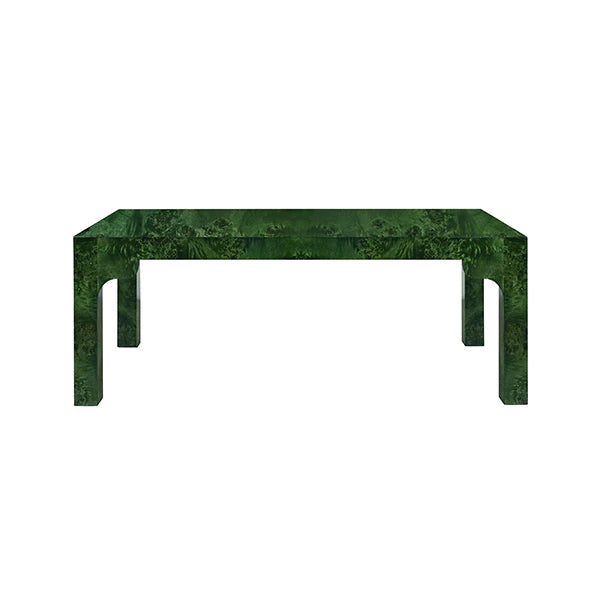 KENDALL Parsons Style Coffee Table With Decorative Apron In Emerald Burl Wood