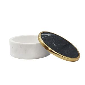 Khalid Marble Container with Black Marble Top with Brass Rim