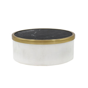 Khalid Marble Container with Black Marble Top with Brass Rim