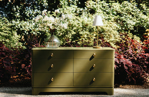 Kilmer Chest with Brass Beetle Knob in Olive Green Matte Lacquer